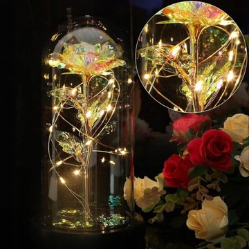 WIECZNA RÓŻA W SZKLE ŚWIECĄCA LED NA DZIEŃ KOBIET WALENTYNKI PREZENT