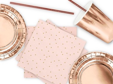 Zestaw Talerzyki Kubeczki Serwetki Rose Gold