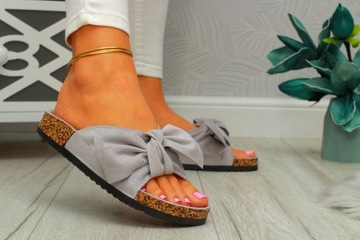 ТАПОЧКИ ЖЕНСКИЕ С БАНТОМ, СЕРЫЕ, ПРОФИЛИРОВАННЫЕ