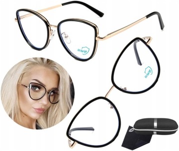 Okulary Kocie zerówki do komputera filtrem Oprawki Cat Eye filtr Blue Light