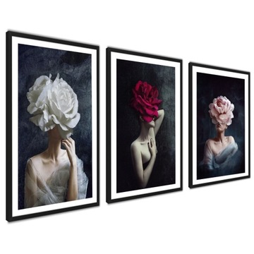 ZESTAW Plakaty Obrazy Kobiety Kwiaty bez ram 30x40