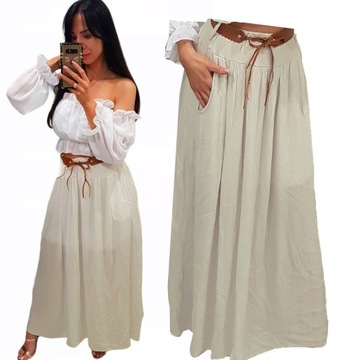Spódnica maxi rozkloszowana Boho r. uniwersalny bż