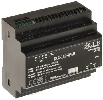 ZASILACZ IMPULSOWY STAŁONAPIĘCIOWY AC/DC SZYNA DIN TS35 150W 6,25A 24V GLP