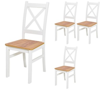 4 Krzesła drewniane kuchnia lub salon biały + dąb craft