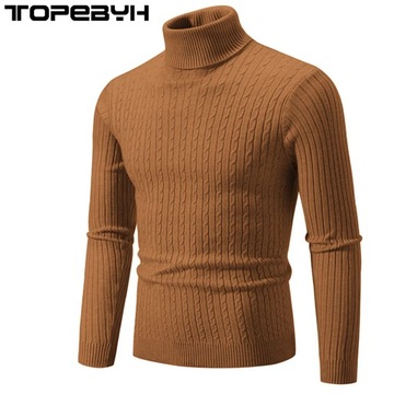 Men's Autumn and Winter High Neck Knit Sweater Sli