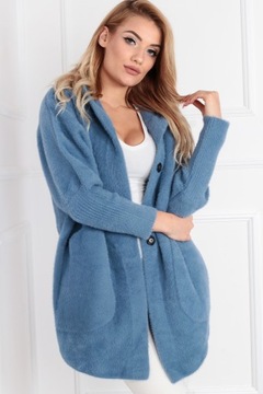 ALPAKA DAMSKA PŁASZCZ KURTKA SWETER CIEPŁA DŁUGA KAPTUR NAPY JEANSOWY 1946