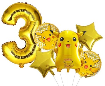 ZESTAW BALON CYFRA 3 TRZY LATA POKEMON PIKACHU TRZECIE URODZINY TRÓJKA HEL