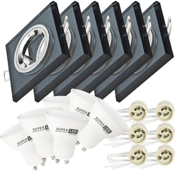 6x oprawa halogenowa SZKLANA kw + 6x LED GU10 5W