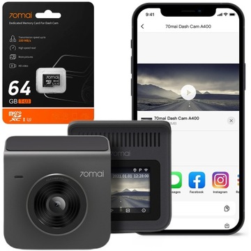Kamera samochodowa 70mai A400 Dark Grey 1440p 145° + oryginalna karta 64GB