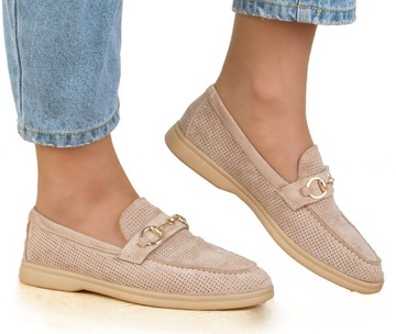 MOKASYNY BEŻOWE ZAMSZOWE DAMSKIE PÓŁBUTY LOAFERSY 40