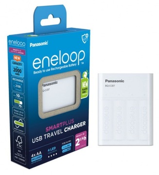 Ładowarka akumulatorów Panasonic Eneloop 4 AA powerbank 2000mAh USB A biały