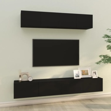 4dílný set Tv skříněk černý kompozitní dřevo Černý 3114535
