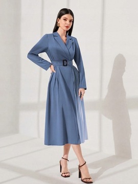 SUKIENKA MARYNARKOWA ELEGANCKA PLISOWANA OMBRE MIDI DUSTY BLUE SHEIN L 40