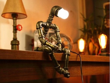 Vintage Industrial Steampunk Robot Lampa Stołowa