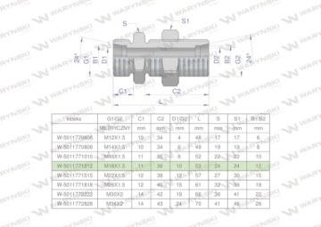 BB M18x1,5 12L метрический гидравлический фитинг с контргайкой Waryński