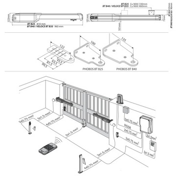 КОМПЛЕКТ привода для двустворчатых ворот BFT PHOBOS B25 THALIA DUO LAMP + ПУЛЬТ ДИСТАНЦИОННОГО УПРАВЛЕНИЯ