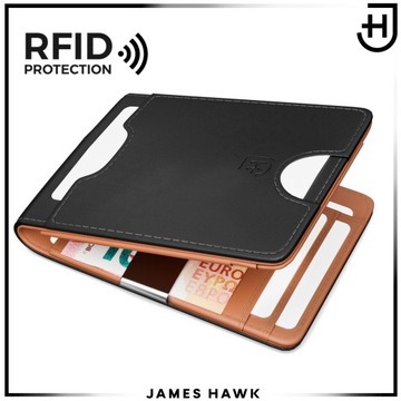 James Hawk Smart Wallet skórzany portfel męski Slim 1,5 cm Czarny Brąz RFID