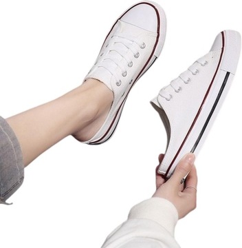 Полудраговые тапочки, женские маленькие белые туфли, парусиновая студенческая обувь