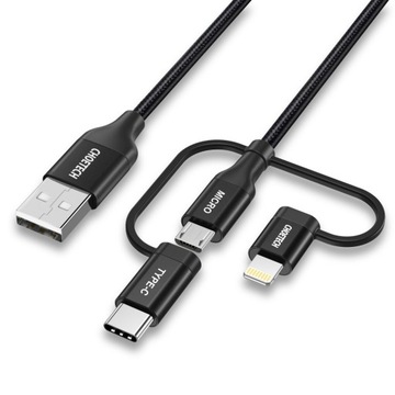 Choetech 3w1 kabel USB MFI Lightning USB-C micro