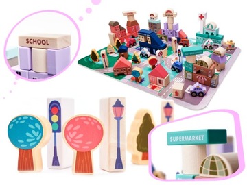 Деревянные кубики развивающий пазл «Город» 135 деталей.