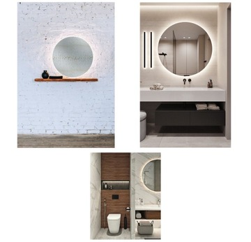 Зеркало в золотой раме, круглое LED 90, с подсветкой