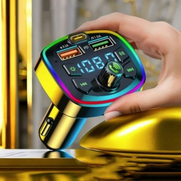 transmiter bluetooth FM samochodowy USB-C,FUNKCJA ROZMOWY AUX QC3.0
