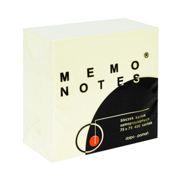 BLOCZEK KLEJONY kostka 75x75mm/400 karteczek MEMO karteczki SAMOPRZYLEPNE