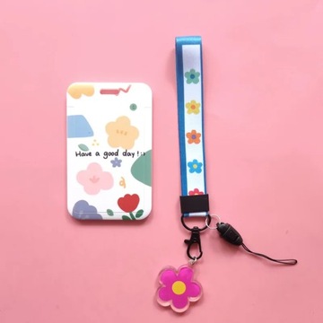 Модный женский протектор для карточек с цветочным принтом, чехол для карточек, шейный ремешок с