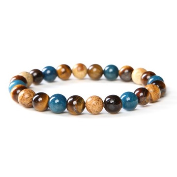 BRANSOLETKA MĘSKA KORALIKI KAMIEŃ TYGRYSIE OKO JASPIS APATYT