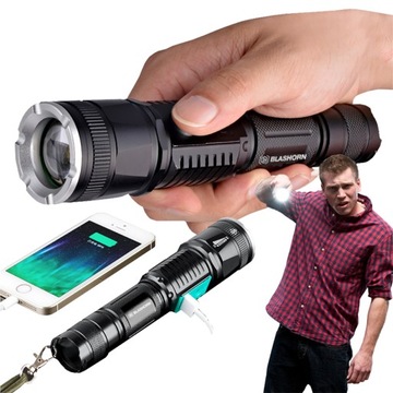 Latarka LED MOCNA ZOOM CREE akumulatorowa taktyczn