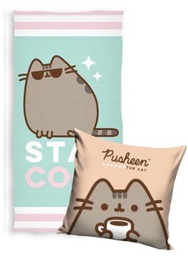 PUSHEEN RĘCZNIK KĄPIELOWY 140x70 BAWEŁNA + POSZEWKA 40x40 PUSHEEN THE CAT