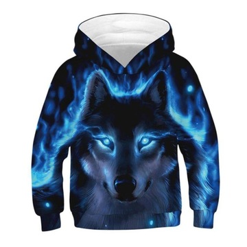 BLUZA MĘSKA Z KAPTUREM WKŁADANA NIEBIESKI WILK