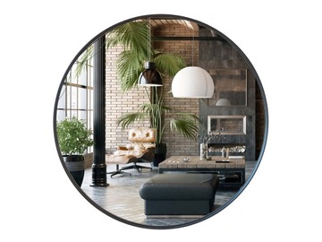 LUSTRO OKRĄGŁE METALOWE RAMA 90cm CZARNE LOFT