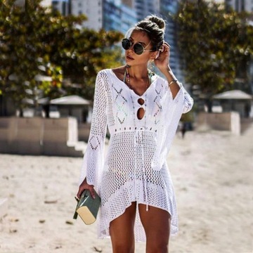 LETNIA TUNIKA PLAŻOWA KORONKOWE PAREO SUKIENKA