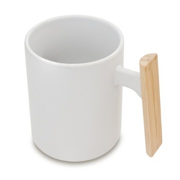 KUBEK CERAMICZNY SENTO Z BAMBUSOWĄ RĄCZKĄ 480ML STYLOWY BIAŁY