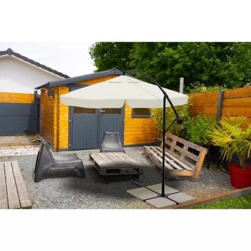 DUŻY PARASOL OGRODOWY Z PODSTAWĄ REGULOWANY BEŻOWY 350CM + POKROWIEC
