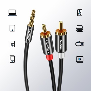 ЗЕЛЕНЫЙ КАБЕЛЬ АУДИОКАБЕЛЬ 3,5 ММ MINI JACK-2RCA 2M