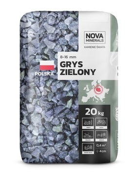 Grys zielony kamień do fontanny rabaty SERPENTYNIT (8-16) 20 KG / 50 WORKÓW