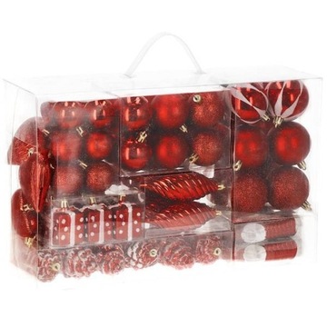 Елочные игрушки, 72 штуки, красные елочные игрушки, СМЕСЬ УЗОРОВ и РАЗМЕРОВ