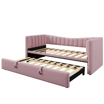90x200cm Pink Velvet Daybed w/ Pull-Out, Expands to 180x200cm