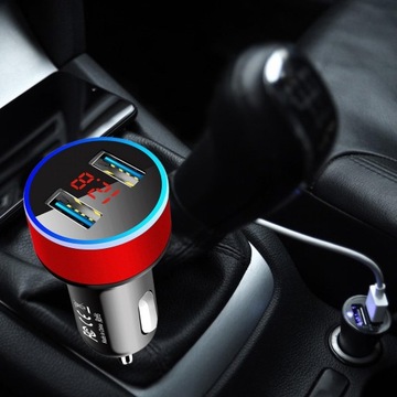 Автомобильное зарядное устройство со светодиодным вольтметром и USB-прикуривателем. Красное зарядное устройство для телефона.