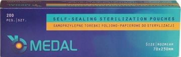TOREBKI DO STERYLIZACJI NARZĘDZI, SAMOPRZYLEPNE 200szt MEDAL 70x230mm