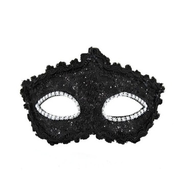 Maska karnawałowa brokatowa czarna z diamencikami 19x10cm