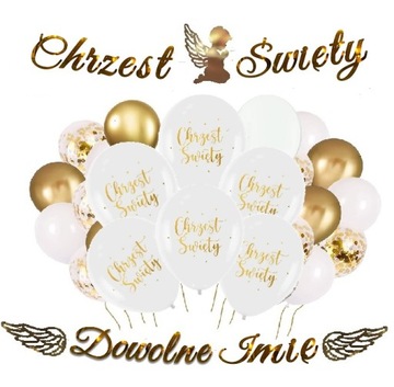 BALONY dekoracje na CHRZEST baner anioł IMIĘ