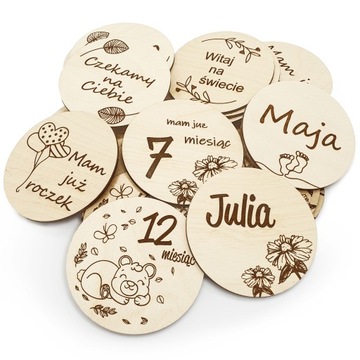 Tabliczki KARTY do zdjęć PIERWSZY ROK ŻYCIA z imieniem 15 SZT