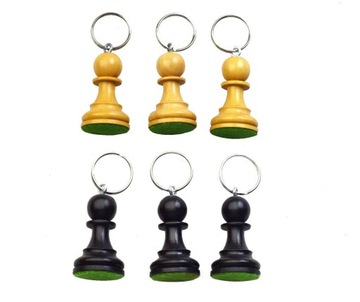 6x Brelok Zawieszka Auto FIGURA Szachy Drewno Indie Handmade Pionek