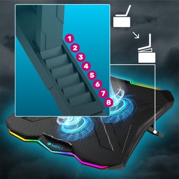 ОХЛАЖДАЮЩАЯ ПОДСТАВКА ДЛЯ НОУТБУКА 15–17 ДЮЙМОВ, РЕГУЛИРУЕМАЯ RGB-СВЕТОДИОДНАЯ, С USB