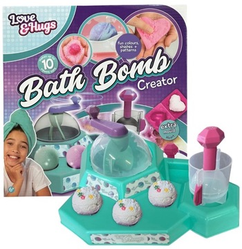 Набор для создания 10 бомбочек для ванны Bath Bomb, 4 цвета, форма сердечка, ложка.