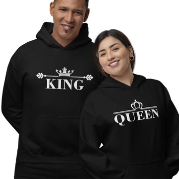 Prezent Walentynki bluzy kapturem dla PAR King Queen Dla Zakochanych S