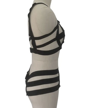 Seksowna bielizna erotyczna otwarta biust Zestaw bikini wycięciami,czarny,L
